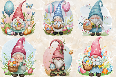 Easter Gnomes Watercolor Clipart 3d abstract art aesthetic aesthetic print aesthetic printable aesthetic wall art animation artist branding design easter easter day gnomes graphic design happy easter day illustration logo motion graphics ui