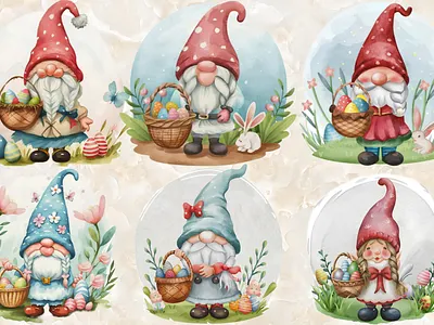 Easter Gnomes Watercolor Clipart 3d abstract art aesthetic aesthetic print aesthetic printable aesthetic wall art animation artist branding design easter easter basket easter egg gnome graphic design happy easter day illustration logo motion graphics ui