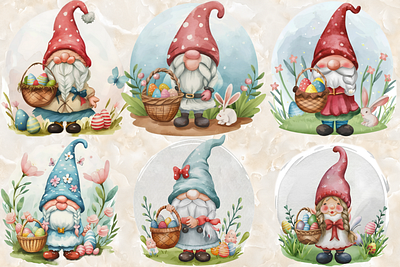 Easter Gnomes Watercolor Clipart 3d abstract art aesthetic aesthetic print aesthetic printable aesthetic wall art animation artist branding design easter easter basket easter egg gnome graphic design happy easter day illustration logo motion graphics ui