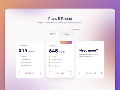 Pricing Design cost section flat ui gradient interface landing modern modern ui plan pricing pricing design pricing ui ui user interface webiste