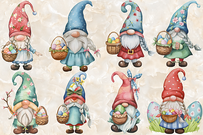Easter Gnomes Watercolor Clipart 3d abstract art aesthetic aesthetic print aesthetic printable aesthetic wall art animation artist branding design easter easter day easter gnomes gnomes graphic design happy easter day illustration logo motion graphics ui