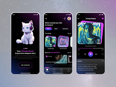 Music App UI app application branding figma logo music music app musical neon rythum sound soundspace space ui uiux ux web website