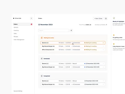 Order Management order table ui