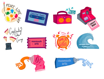 Monmouth Arts- Sticker Designs branding design illustration procreate stickers