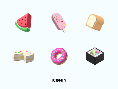 3D Food Icon 3d 3d icon 3dicon app icons bread cake donut flat icons ice cream icon icon pack iconography icons illustration pack icon sushi watermelon