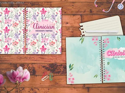 Clinician Session Notes amazon kdp animation book cover design clinician session cute notebook design femenin flower pattern girly graphic design health tracker log book medical medicine tracker notebook
