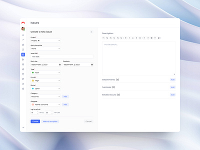 Redmine / issue set up screen (concept) inputs issue set up layout redmine task ui white