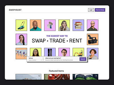 Collaborative Consumption Website: SWAPHAUNT branding collaborative consumption daily e commerce ecommerce landing landing page rent sustainability ui web design