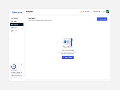 Projects Empty state | Task Management Web App | Dailyflow empty state empty ui product design project creation ui ui design user experience ux design web app web app empty ui web app ui web app ux web application