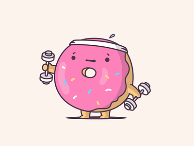 Donut Give Up! animation cartoon donut dumbells exercise funny gym illustration kawaii vector weightlifting zoljo