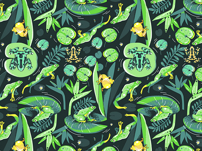 Frogs Pattern color frog green illustration leap frog pattern patterns textile vector