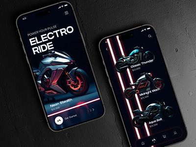 Electro Ride - Sleek Motorcycle App Concept product design