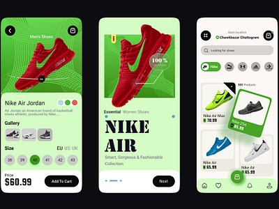 Nike- Mobile UI Design 3d app branding graphic design jawad jordan logo max mobile app motion graphics nike shoe shoes shoes app ui ux