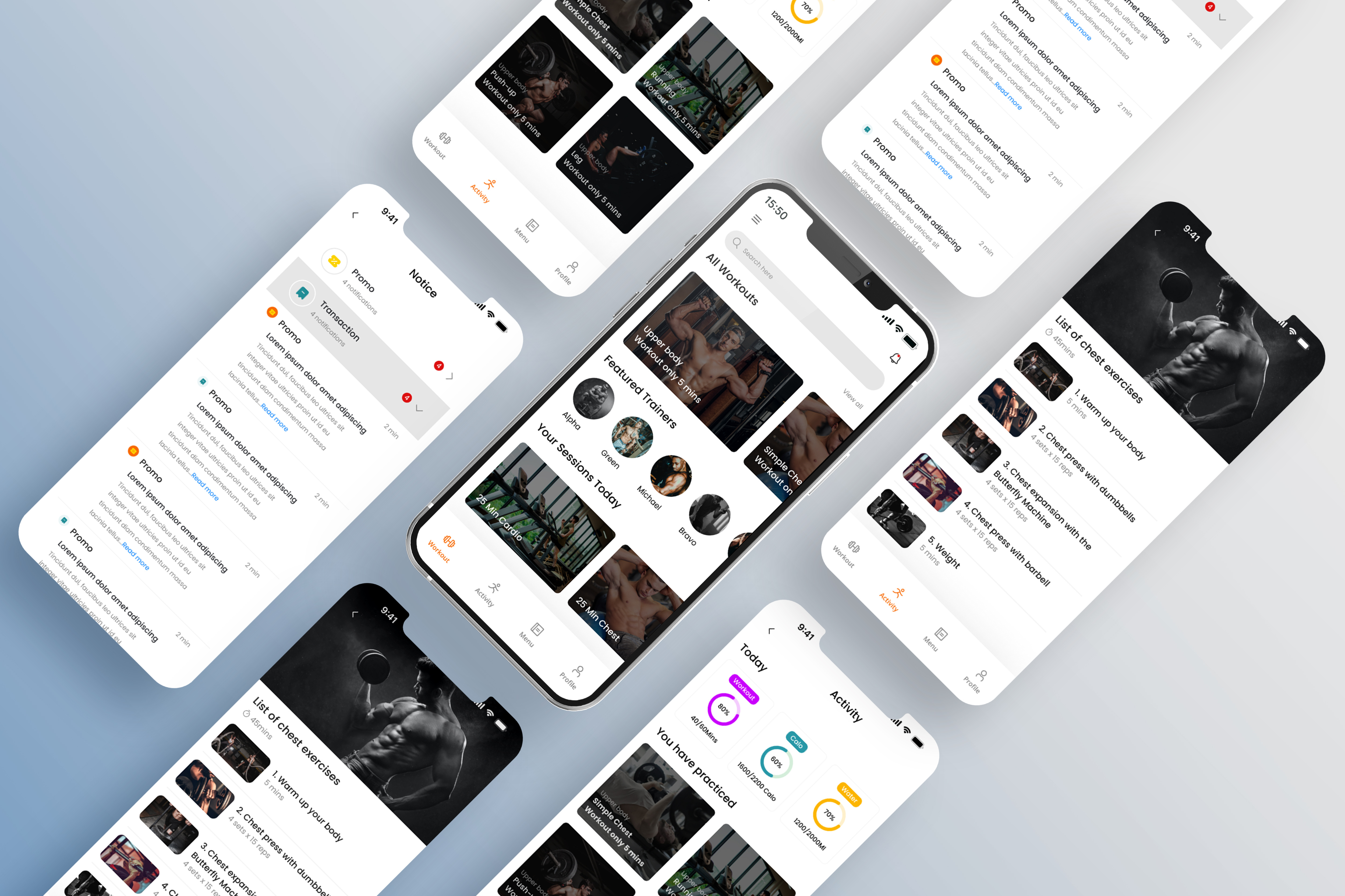 PowerGym - Fitness App UI abs apps female fitness figma fitness gym gym management healthy male fitness tracker ui uikit