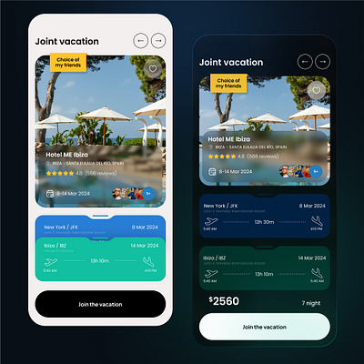 Joint vacation app darkmode design graphic design lightmode travel app ui ux vacation app