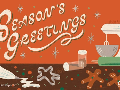 Season's Greetings baking christmas cookies frosting gingerbread gingerbread man hand lettering holiday illustration kitchen aid lettering orange retro sprinkles