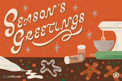 Season's Greetings baking christmas cookies frosting gingerbread gingerbread man hand lettering holiday illustration kitchen aid lettering orange retro sprinkles