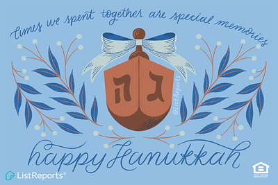 Happy Hanukkah dreidel greeting card hand lettering hanukkah hebrew holiday illustration jewish lettering