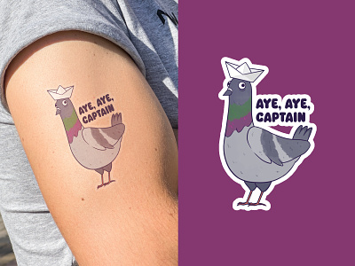 Aye, Aye, Captain art digital art funny art illustration pigeon pirate pigeon sailor pigeon sticker sticker mule tattoo