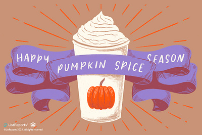 Happy Pumpkin Spice Season autumn coffee fall hand lettering illustration latte psl pumpkin pumpkin spice ribbon whipped cream
