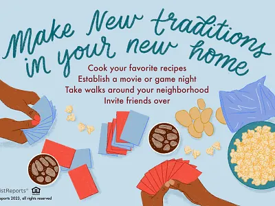 Traditions card game chips cursive friends game night hand lettering illustration party popcorn traditions
