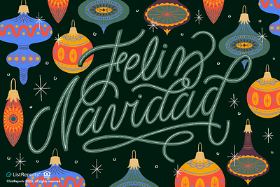 Feliz Navidad christmas feliz navidad greeting card hand lettering holiday illustration lettering ornaments spanish