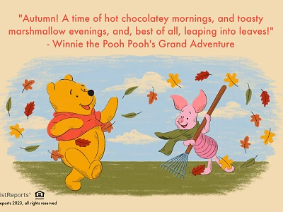 Winnie the Pooh autumn fall illustration leaves piglet rake winnie the pooh