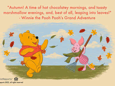 Winnie the Pooh autumn fall illustration leaves piglet rake winnie the pooh