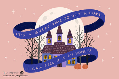 Haunted Mansion full moon halloween hand lettering haunted house illustration pumpkin scary spooky trees
