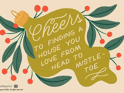 Cheers cheers christmas christmas tree hand lettering holiday illustration mistletoe ornament