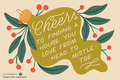 Cheers cheers christmas christmas tree hand lettering holiday illustration mistletoe ornament