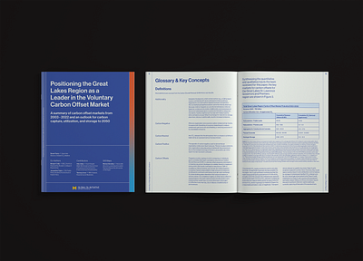 Report Design for Carbon Offsets Market booklet brand design chart gradient layout design monochrome print design report report design table