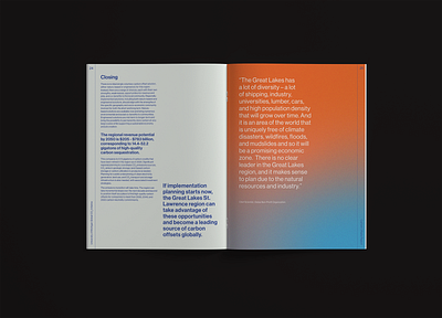Layout Design for Carbon Offsets Report brand design gradient layout design minimalist monochrome report design typography