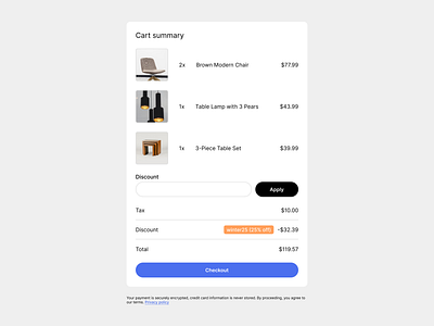 Cart summary branding button cart summary coupon cta design design exploration discount figma input field order summary prices product design products ui ui design ux ux design web design website