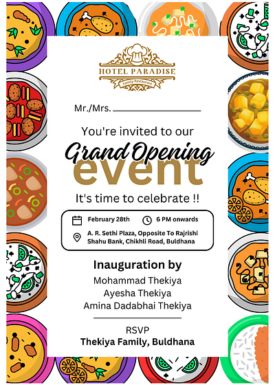 Hotel's Opening Invitation awesome bright curry eye catching food grand opening hotel hotel logo inauguration invitation invite logo opening restaurant restaurant logo ssabasamir tasty white white background