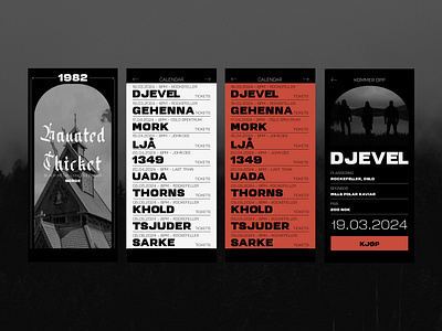 Black Metal Concert App app black black metal concert graphic design illustrator mobile music photoshop red ui white