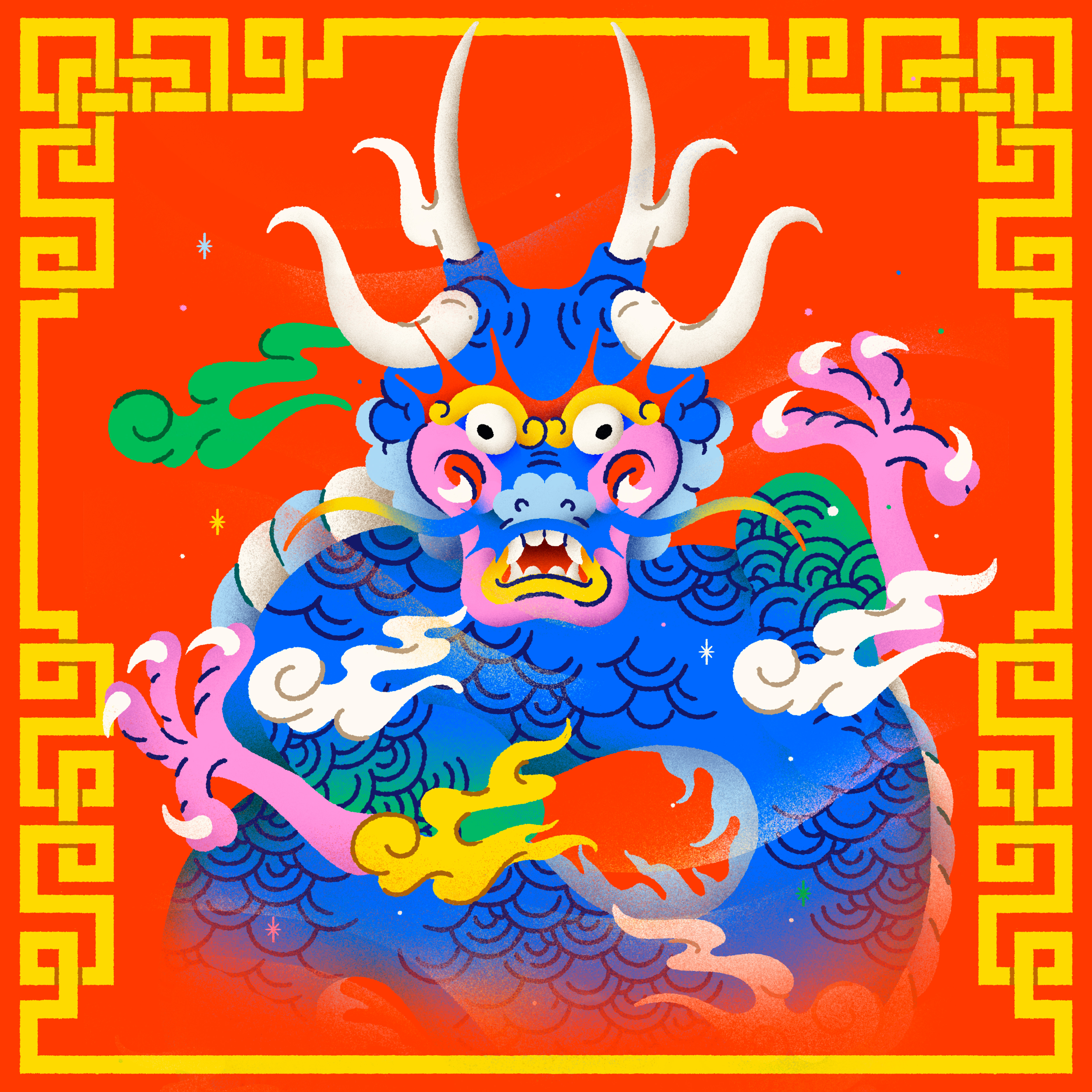 Dragon's Fortune designredcelebration digitalart digitalillustration dragon illustration line lunarnewyear texture yearofthedragon