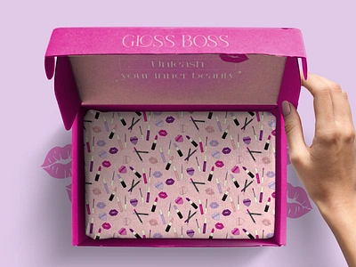 Gloss Boss | Makeup Brand Identity 💋 brand brand designer brand identity brand identity design branding business card design business cards graphic design illustration lip gloss packaging logo logo suite logos mailing box packaging makeup brand identity makeup branding makeup packaging packaging pattern thank you card