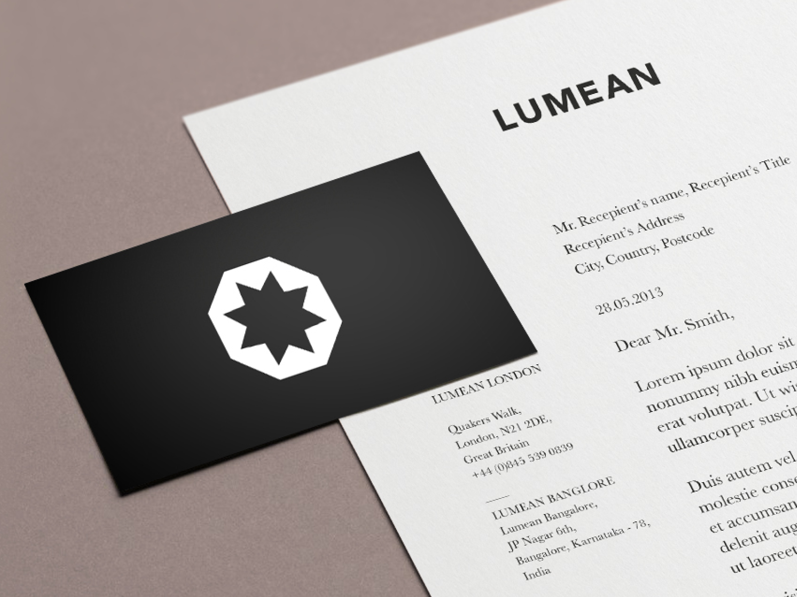 Lumean Stationery branding business card letterhead stationery