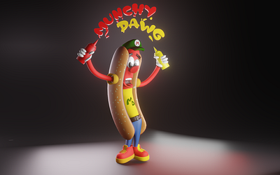3D Character - Munchy Dawg 3d art 3d character branding brochures design graphic design hot dog illustration logo munchy dawg typography ui ux vector