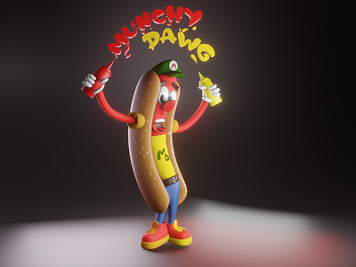 3D Character - Munchy Dawg 3d art 3d character branding brochures design graphic design hot dog illustration logo munchy dawg typography ui ux vector