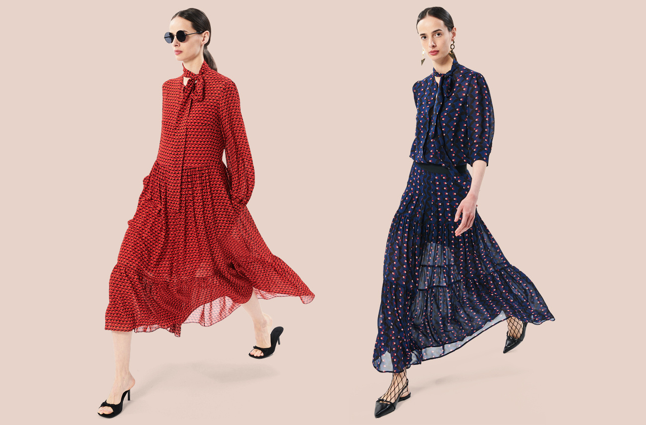 AKRIS: PUNTO RESORT '24 abstract apparel birds black clothing design fashion fashion design geometric graphic design illustration pattern red textile design vector art womenswear