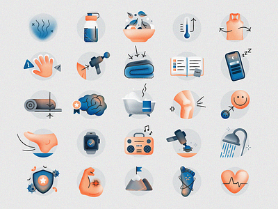 Wellness Icons active branding brush exercise fitness gradient health iconography icons illustration lifestyle line mental health minimal muscle pain stroke vector wellness yoga