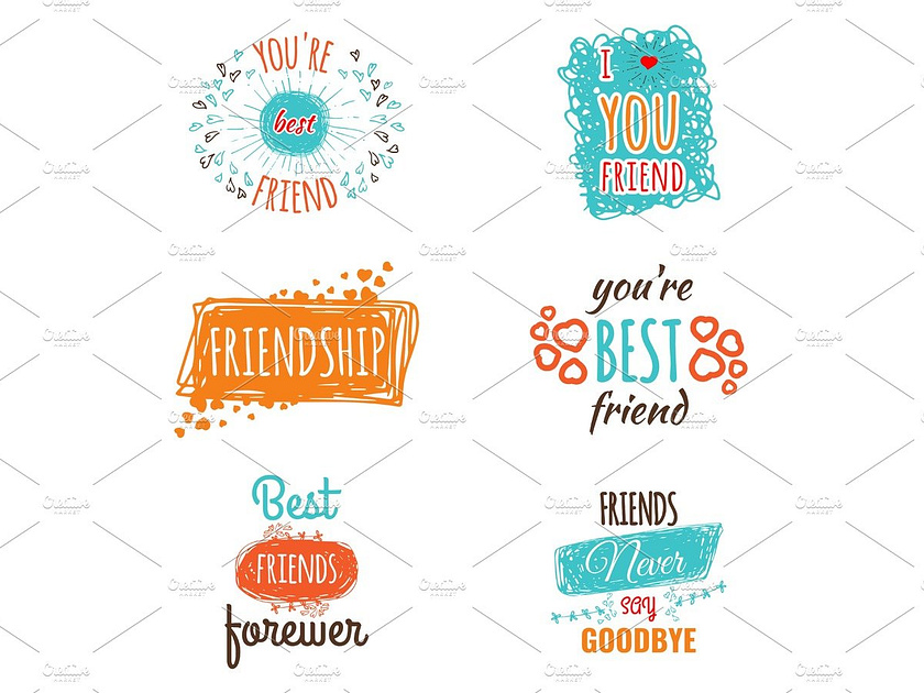 Friendship logos set with text vector labels isolated on white by Igor ...