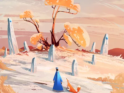 The tree of memories colorful dawn digital drawing illustration landscape scenery trees