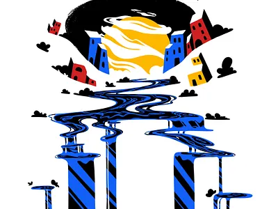 Blue River's village branding colorful digital drawing graphic design illustration landscape minimalistic