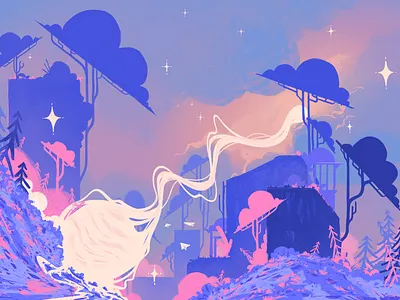 Osaka on the Moon colorful digital drawing graphic design illustration landscape scenery