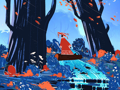 Le Petit Chaperon Rouge colorful digital drawing graphic design illustration landscape scenery