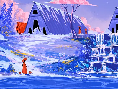 Winter at Shirakawa-go book colorful cover digital drawing graphic design illustration landscape scenery