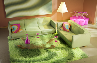 Fun space, Blender render and models 3d 3d art 3d model art blender branding couch design green illustration interior render room space